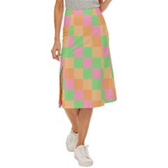 Checkerboard-pastel-squares Midi Panel Skirt by Semog4