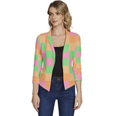 Checkerboard-pastel-squares Women s Casual 3/4 Sleeve Spring Jacket