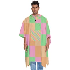 Checkerboard-pastel-squares Men s Hooded Rain Ponchos by Semog4