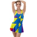 Colorful-red-yellow-blue-purple Ruffle Top Dress Swimsuit View1