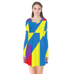 Colorful-red-yellow-blue-purple Long Sleeve V-neck Flare Dress by Semog4