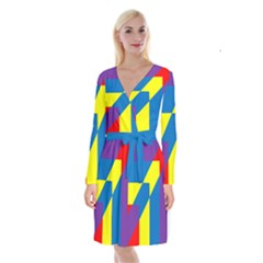 Colorful-red-yellow-blue-purple Long Sleeve Velvet Front Wrap Dress by Semog4