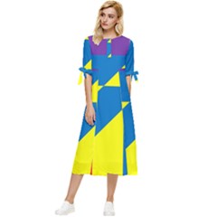 Colorful-red-yellow-blue-purple Bow Sleeve Chiffon Midi Dress by Semog4