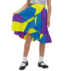 Colorful-red-yellow-blue-purple Kids  Ruffle Flared Wrap Midi Skirt by Semog4