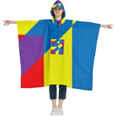 Colorful-red-yellow-blue-purple Women s Hooded Rain Ponchos