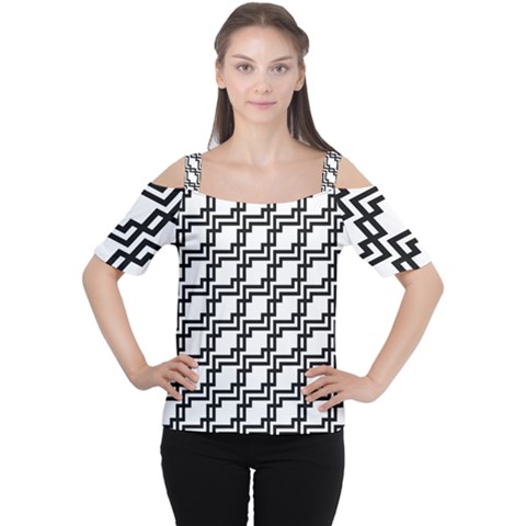 Pattern-monochrome-repeat Cutout Shoulder Tee by Semog4