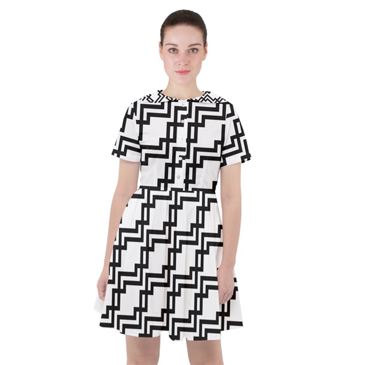 Pattern-monochrome-repeat Sailor Dress