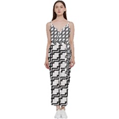 Pattern-monochrome-repeat V-neck Spaghetti Strap Tie Front Jumpsuit by Semog4