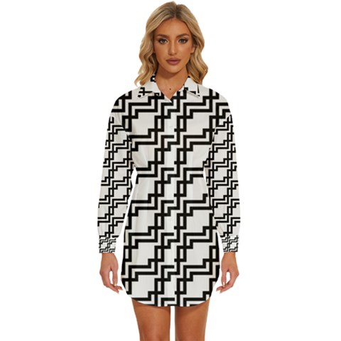 Pattern-monochrome-repeat Womens Long Sleeve Shirt Dress by Semog4