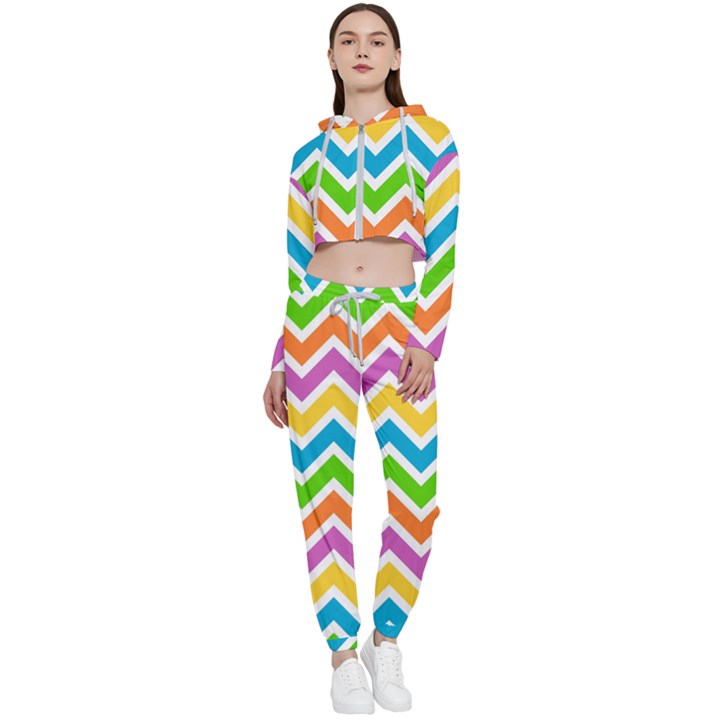 Chevron-pattern-design-texture Cropped Zip Up Lounge Set