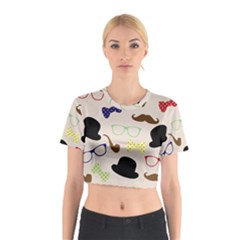 Moustache-hat-bowler-bowler-hat Cotton Crop Top by Semog4