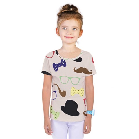 Moustache-hat-bowler-bowler-hat Kids  One Piece Tee by Semog4