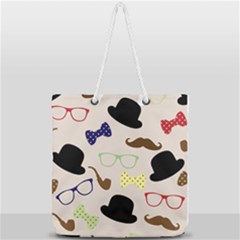 Moustache-hat-bowler-bowler-hat Full Print Rope Handle Tote (large) by Semog4