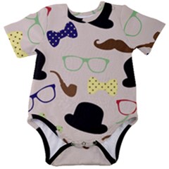 Moustache-hat-bowler-bowler-hat Baby Short Sleeve Bodysuit by Semog4