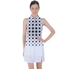 Square-diagonal-pattern-monochrome Women s Sleeveless Polo Tee by Semog4