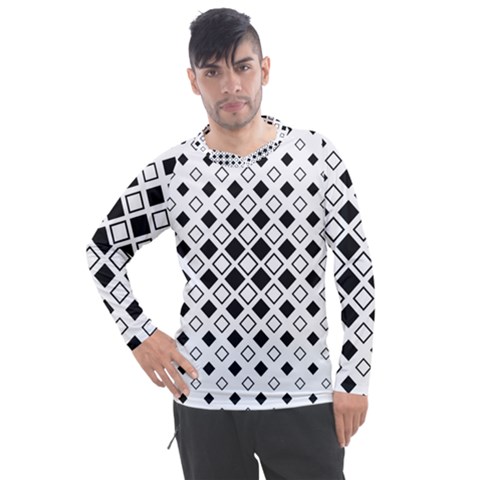 Square-diagonal-pattern-monochrome Men s Pique Long Sleeve Tee by Semog4