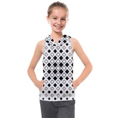 Square-diagonal-pattern-monochrome Kids  Sleeveless Hoodie by Semog4