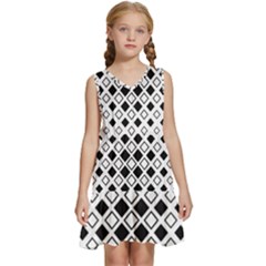 Square-diagonal-pattern-monochrome Kids  Sleeveless Tiered Mini Dress by Semog4