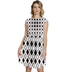 Square-diagonal-pattern-monochrome Cap Sleeve High Waist Dress by Semog4