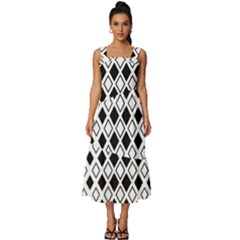 Square-diagonal-pattern-monochrome Square Neckline Tiered Midi Dress by Semog4