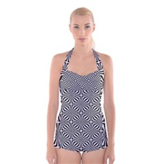 Background-pattern-halftone Boyleg Halter Swimsuit  by Semog4