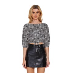 Background-pattern-halftone Mid Sleeve Drawstring Hem Top