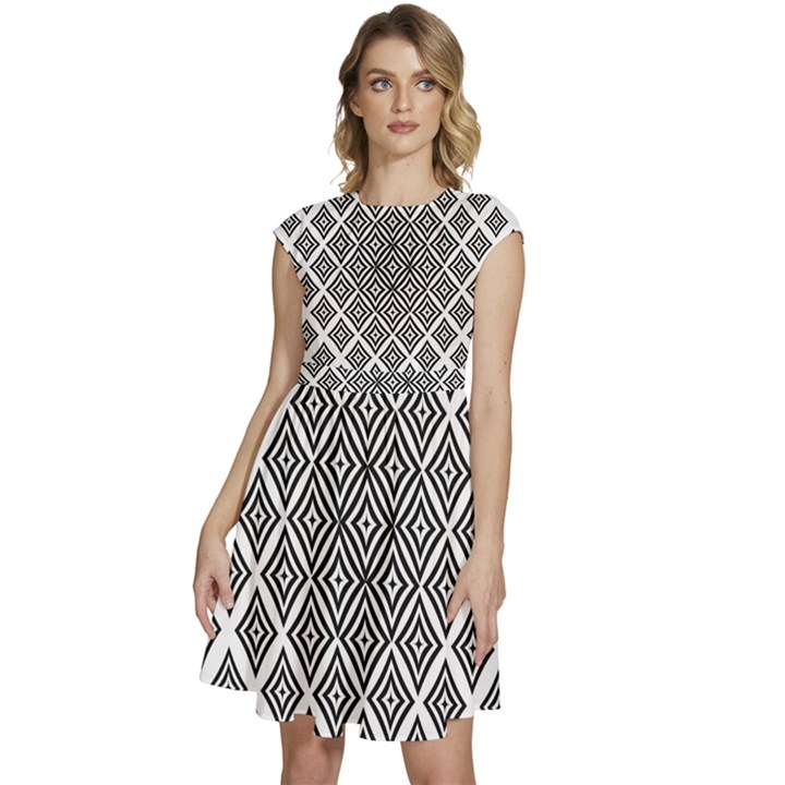 Background-pattern-halftone-- Cap Sleeve High Waist Dress