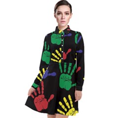 Handprints-hand-print-colourful Long Sleeve Chiffon Shirt Dress by Semog4