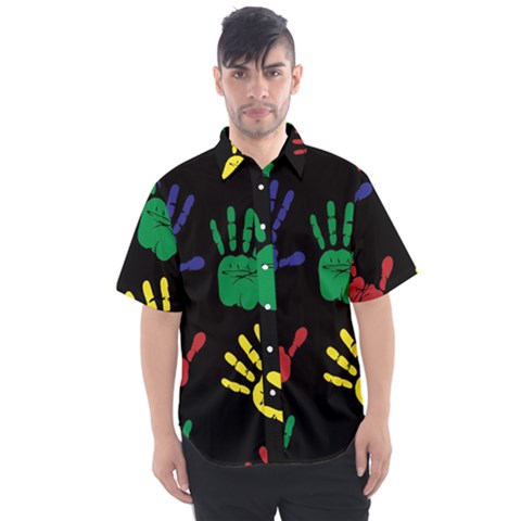 Handprints-hand-print-colourful Men s Short Sleeve Shirt by Semog4