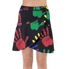 Handprints-hand-print-colourful Wrap Front Skirt