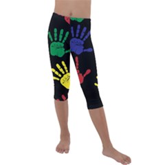 Handprints-hand-print-colourful Kids  Lightweight Velour Capri Leggings  by Semog4