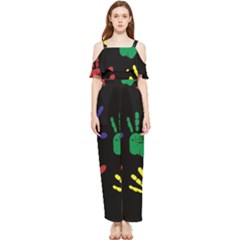 Handprints-hand-print-colourful Draped Sleeveless Chiffon Jumpsuit by Semog4