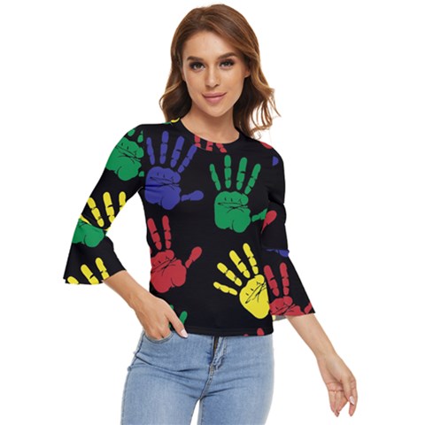 Handprints-hand-print-colourful Bell Sleeve Top by Semog4