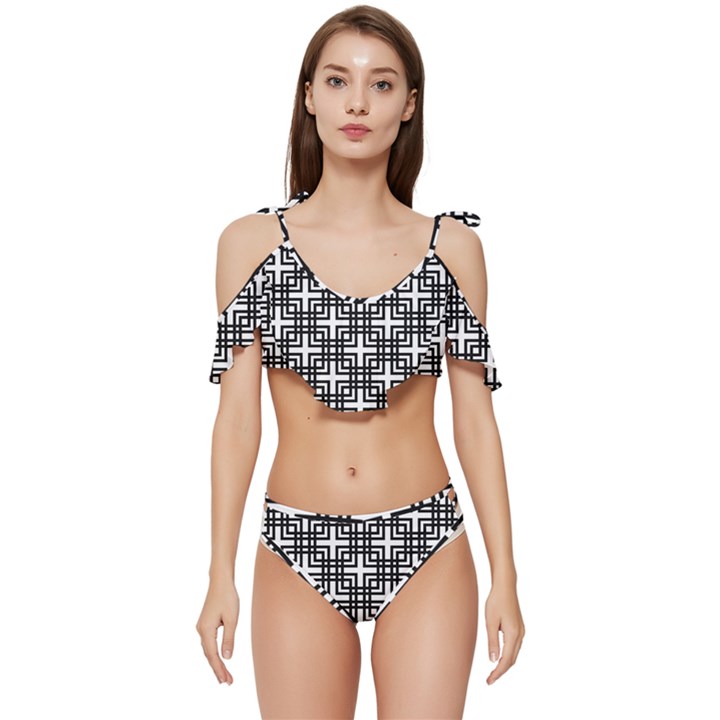 Pattern-vector-halftone-wallpaper Ruffle Edge Tie Up Bikini Set	