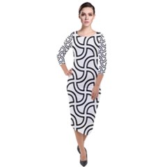 Pattern-monochrome-repeat- Quarter Sleeve Midi Velour Bodycon Dress by Semog4