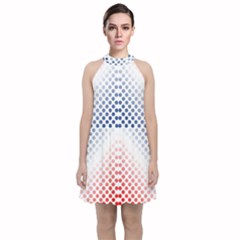 Dots-pointillism-abstract-chevron Velvet Halter Neckline Dress 