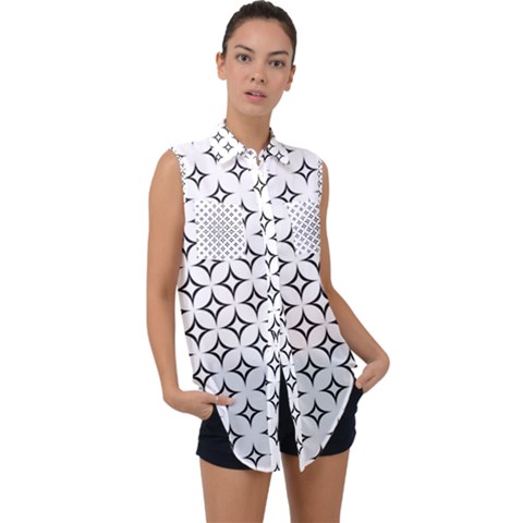 Star-curved-pattern-monochrome Sleeveless Chiffon Button Shirt by Semog4