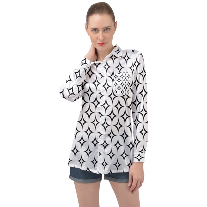 Star-curved-pattern-monochrome Long Sleeve Satin Shirt