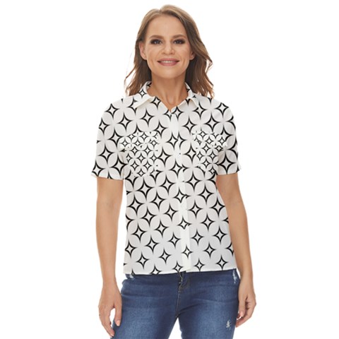 Star-curved-pattern-monochrome Women s Short Sleeve Double Pocket Shirt by Semog4