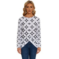 Star-curved-pattern-monochrome Long Sleeve Crew Neck Pullover Top by Semog4