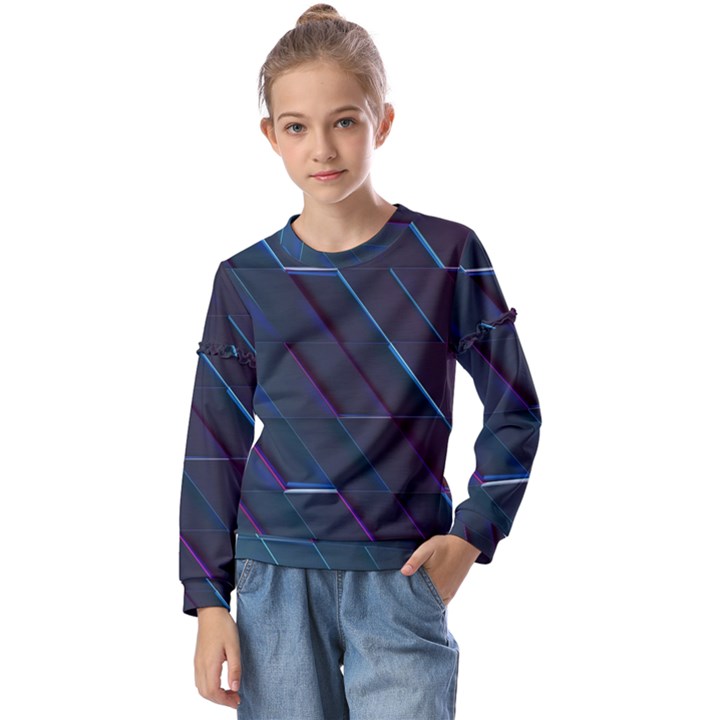 Glass-scifi-violet-ultraviolet Kids  Long Sleeve Tee with Frill 