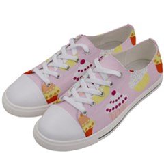 Cupcakes Wallpaper Paper Background Women s Low Top Canvas Sneakers by Semog4