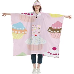 Cupcakes Wallpaper Paper Background Women s Hooded Rain Ponchos