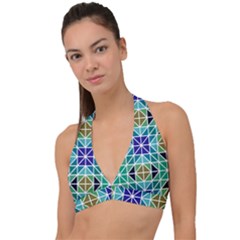 Mosaic-triangle-symmetry- Halter Plunge Bikini Top by Semog4