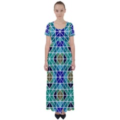 Mosaic-triangle-symmetry- High Waist Short Sleeve Maxi Dress by Semog4