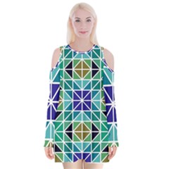 Mosaic-triangle-symmetry- Velvet Long Sleeve Shoulder Cutout Dress by Semog4