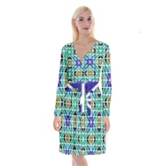 Mosaic-triangle-symmetry- Long Sleeve Velvet Front Wrap Dress by Semog4