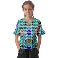 Mosaic-triangle-symmetry- Kids  V-neck Horn Sleeve Blouse by Semog4