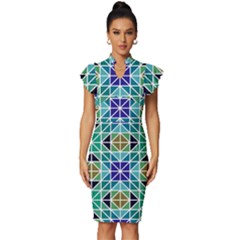 Mosaic-triangle-symmetry- Vintage Frill Sleeve V-neck Bodycon Dress by Semog4