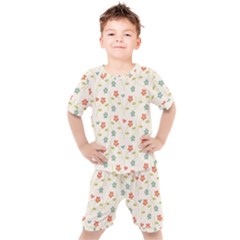 Floral-pattern-wallpaper-retro Kids  Tee And Shorts Set by Semog4